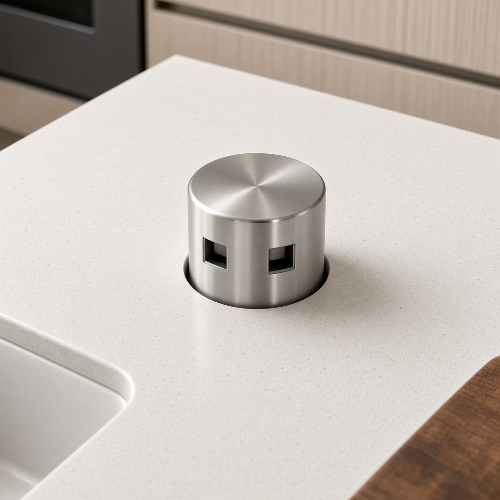 Pop-up power socket cut into a kitchen worktop